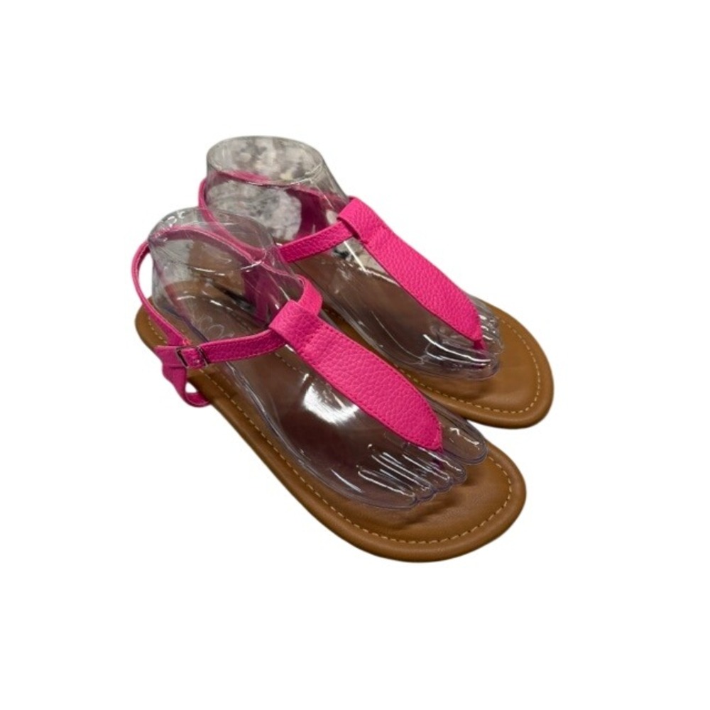 Sugar Womens Hot Pink T-Strap Flat Sandals Ankle Strap Buckle Size 9 Summer Boho